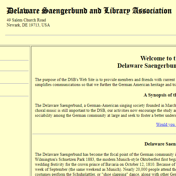 Delaware Saengerbund and Library Association - German organization in Newark DE